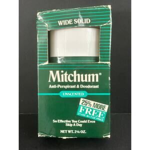 NOS NIB Mitchum Anti-persperant and Deodorant Unscented Wide Solid 2. oz PROP